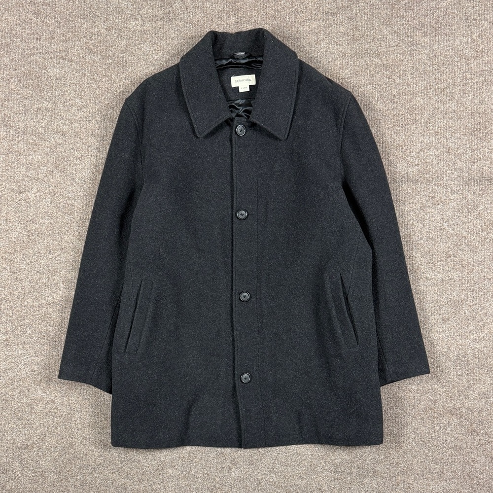 Dark Grey Wool Single Breasted Short Overcoat Men’s XL Preppy Quilt Lined Jacket